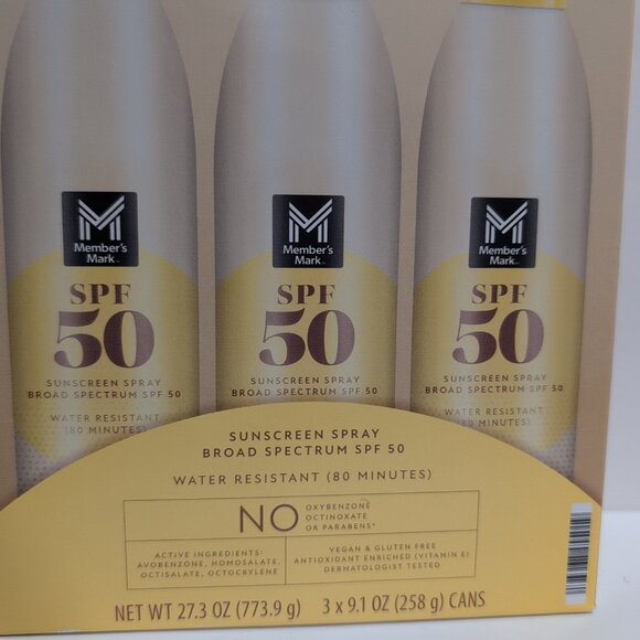 NWT Member's Mark Sunscreen Spray, SPF 50, 9.1 oz., 3 pk. Exp:03/2027+ (3 Cans) - Picture 2 of 6